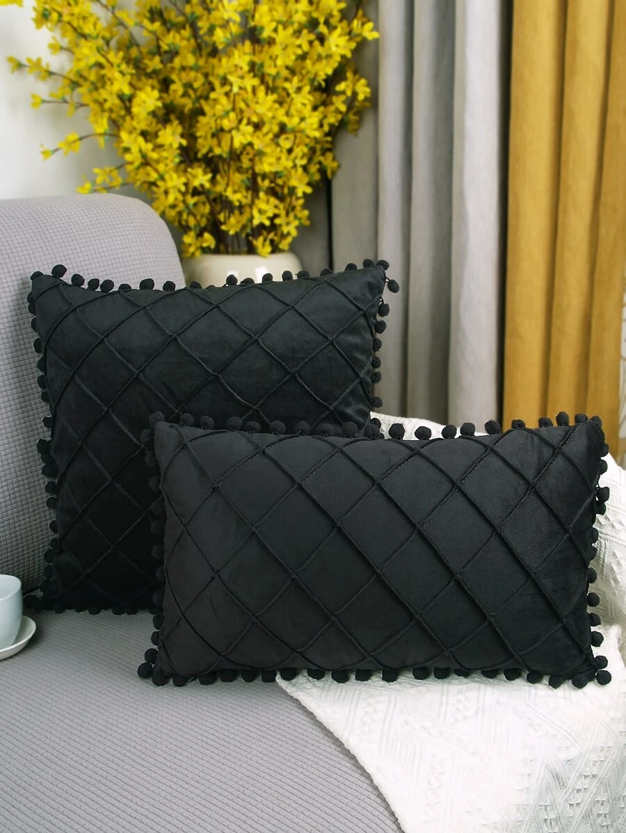 1pc Pom Pom Trang trí nội thất Đệm phủ mà không có chất làm đầy - màu đen - Xem 1