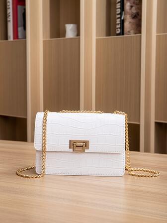 防水、輕盈、商務休閒迷你鱷魚壓花鏈條方形包適合青少年女大學生、菜鳥和白領，非常適合辦公室、大學、工作、商務、通勤