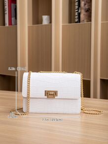 防水、輕盈、商務休閒迷你鱷魚壓花鏈條方形包適合青少年女大學生、菜鳥和白領，非常適合辦公室、大學、工作、商務、通勤 - 白色 - 查看 5