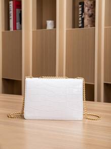 防水、輕盈、商務休閒迷你鱷魚壓花鏈條方形包適合青少年女大學生、菜鳥和白領，非常適合辦公室、大學、工作、商務、通勤 - 白色 - 查看 6