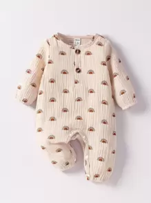 Newborn Baby Boy Sun Print Jumpsuit - Apricot - View 1