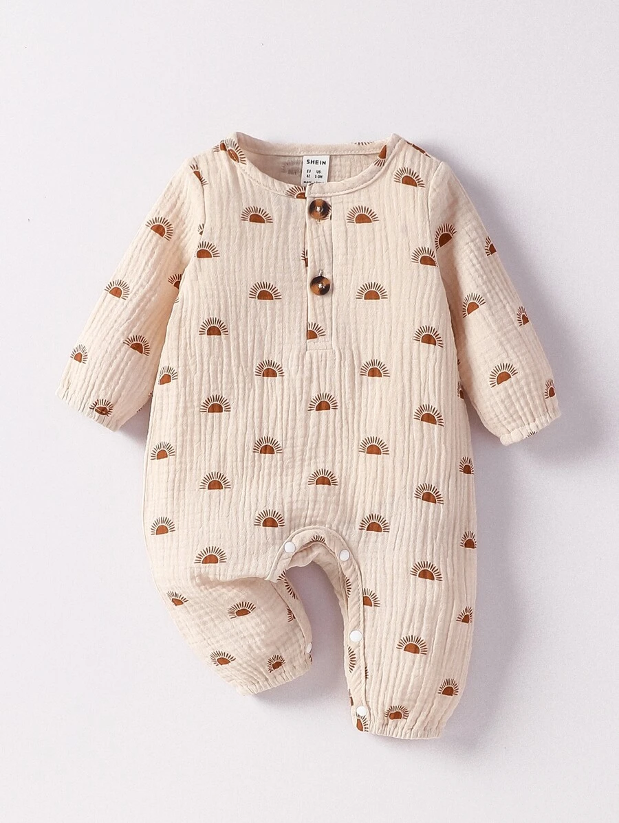 Newborn Baby Boy Sun Print Jumpsuit - Apricot - View 1