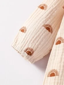 Newborn Baby Boy Sun Print Jumpsuit - Apricot - View 3