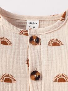 Newborn Baby Boy Sun Print Jumpsuit - Apricot - View 4
