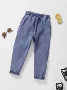Young Boy Lightning & Letter Embroidery Ripped Tapered Jeans - Light Wash - View 2