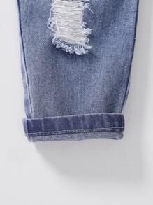 Young Boy Lightning & Letter Embroidery Ripped Tapered Jeans - Light Wash - View 3