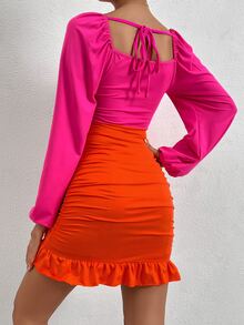 SHEIN Unity Vestido de dos tonos girante delantero con abertura bajo con fruncido - Multicolor - Ver 4