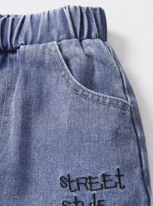 Young Boy Lightning & Letter Embroidery Ripped Tapered Jeans - Light Wash - View 7