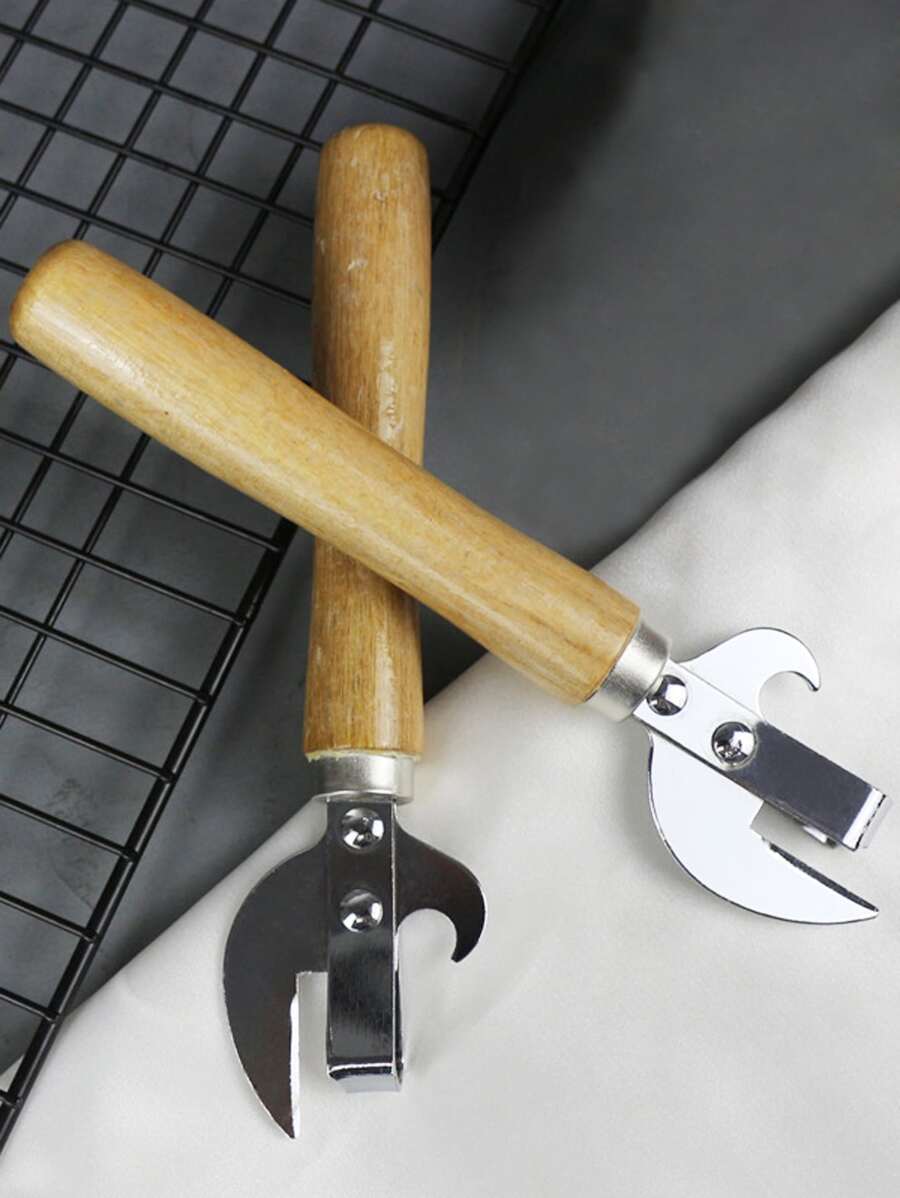 1pc Wooden Handle Can Opener, Random Wood Handle Design