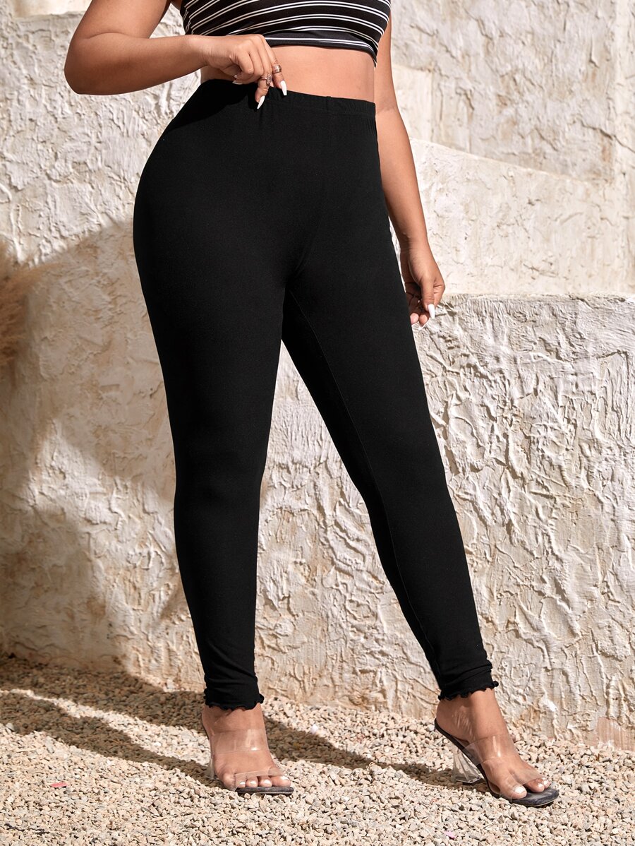 SHEIN Essnce Plus Solid High Waist Leggings - Black - View 1