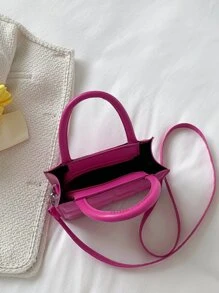 Mini bolso cruzado a cuadros, nuevo patrón de cuadros de unicolor y bolso informal multifuncional para mujer, bolso de hombro de ocio - Rosa Fucsia - Ver 4