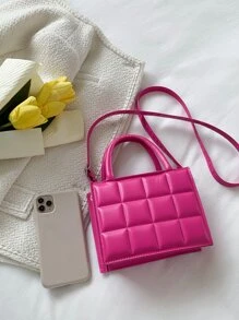 Mini bolso cruzado a cuadros, nuevo patrón de cuadros de unicolor y bolso informal multifuncional para mujer, bolso de hombro de ocio - Rosa Fucsia - Ver 5
