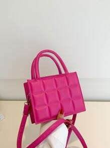Mini bolso cruzado a cuadros, nuevo patrón de cuadros de unicolor y bolso informal multifuncional para mujer, bolso de hombro de ocio - Rosa Fucsia - Ver 6