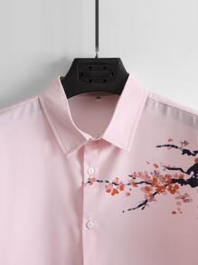 Manfinity 男士山水和漢字圖案襯衫不帶T恤 - 淺粉色 - 查看 4