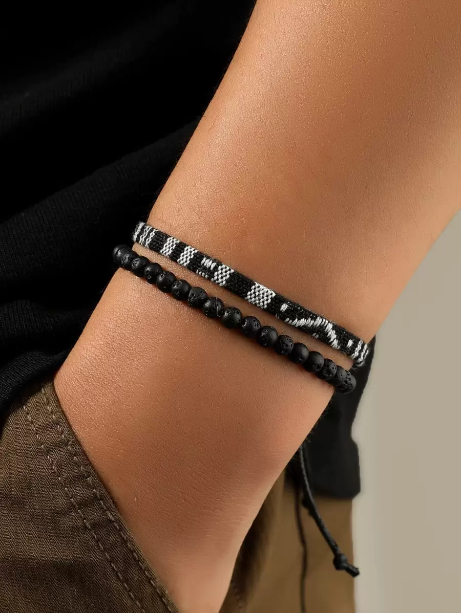 2pcs Men Beaded Bracelet - Multicolor - View 1