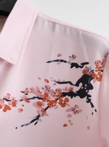 Manfinity 男士山水和漢字圖案襯衫不帶T恤 - 淺粉色 - 查看 6