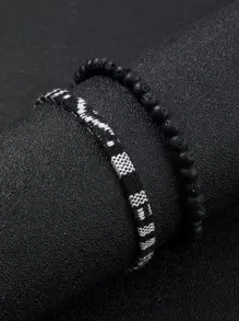 2pcs Men Beaded Bracelet - Multicolor - View 2