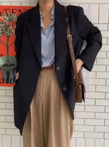 DAZY Button Up Drop Shoulder Shirt,Fall Clothes - Dusty Blue - View 11