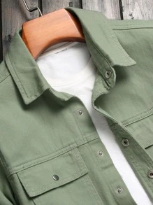 Manfinity Homme Men Cotton Flap Pocket Denim Shirt Without Tee - Mint Green - View 3