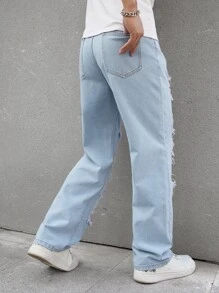 Manfinity EMRG Nam Bông Bản vá Gấu Rách Frayed Quần legging thẳng - Rửa nhẹ - Xem 2