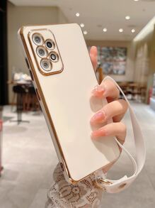 1 funda para teléfono de TPU anticaída galvanizada 6d blanca y 1 cordón blanco, compatible con teléfonos Apple, Samsung, Xiaomi, Huawei, Oppo compatibles con iPhone15/15Plus/15Pro/15Promax - Beis - Ver 1