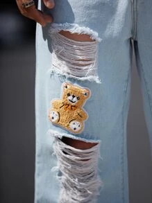 Manfinity EMRG Nam Bông Bản vá Gấu Rách Frayed Quần legging thẳng - Rửa nhẹ - Xem 6