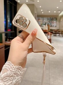 1 funda para teléfono de TPU anticaída galvanizada 6d blanca y 1 cordón blanco, compatible con teléfonos Apple, Samsung, Xiaomi, Huawei, Oppo compatibles con iPhone15/15Plus/15Pro/15Promax - Beis - Ver 2