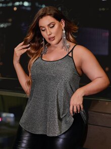 SHEIN SXY Plus Contrast Binding Glitter Cami Top - Dark Grey - View 1