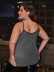 SHEIN SXY Plus Contrast Binding Glitter Cami Top - Dark Grey - View 2