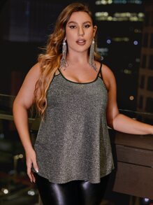 SHEIN SXY Plus Contrast Binding Glitter Cami Top - Dark Grey - View 4