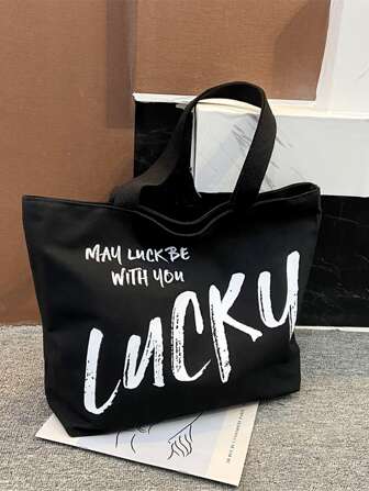 字母大容量标语图案购物袋