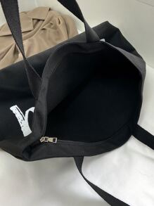 Letter Large Capacity Slogan Graphic Shopper Bag - Black - View 3