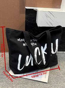 Letter Large Capacity Slogan Graphic Shopper Bag - Black - View 4