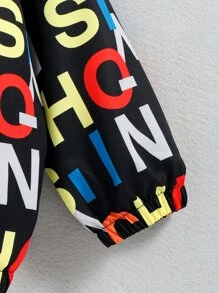 小男童字母圖案連帽夾克 - 黑色 - 查看 5