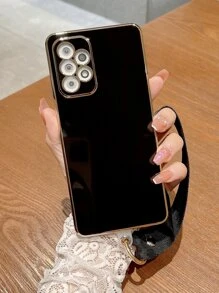 1入組黑色 6d 電鍍防摔 Tpu 手機殼，附 1 條黑色手帶，相容於 Apple/三星/小米/華為/oppo 手機，相容於 iPhone15/15Plus/15Pro/15Promax