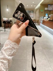 1入組黑色 6d 電鍍防摔 Tpu 手機殼，附 1 條黑色手帶，相容於 Apple/三星/小米/華為/oppo 手機，相容於 iPhone15/15Plus/15Pro/15Promax