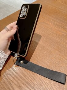 1入組黑色 6d 電鍍防摔 Tpu 手機殼，附 1 條黑色手帶，相容於 Apple/三星/小米/華為/oppo 手機，相容於 iPhone15/15Plus/15Pro/15Promax