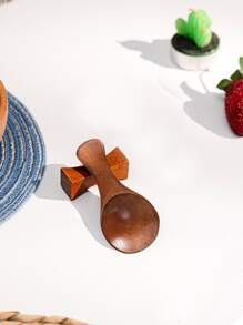 1 pieza Cucharita de madera mini con mango corto, polvos de leche, especias, condimentos, azúcar, miel, té, café, accesorio de cocina, útiles escolares, vuelta al colegio - Marrón - Ver 4