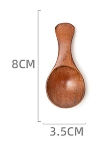 1 pieza Cucharita de madera mini con mango corto, polvos de leche, especias, condimentos, azúcar, miel, té, café, accesorio de cocina, útiles escolares, vuelta al colegio - Marrón - Ver 3