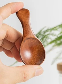 1 pieza Cucharita de madera mini con mango corto, polvos de leche, especias, condimentos, azúcar, miel, té, café, accesorio de cocina, útiles escolares, vuelta al colegio - Marrón - Ver 5