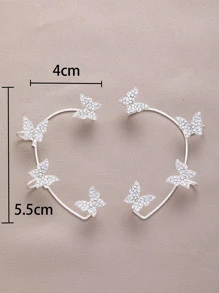 Rhinestone Butterfly Decor Ear Wrap - Silver - View 3