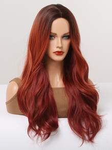 長款小波浪人造假髮 - 紅色 - 查看 7