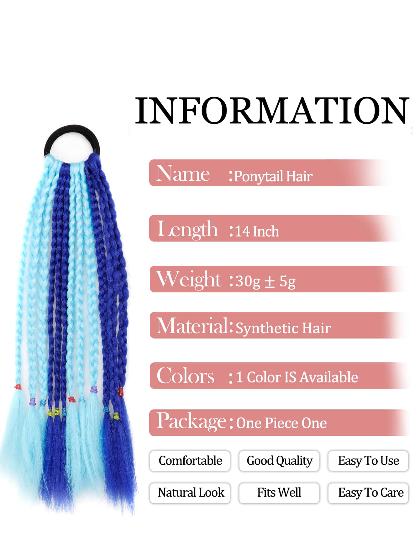 Kids Two Tone Long Synthetic Hair Braid With Hair Tie - Multicolor - View 4