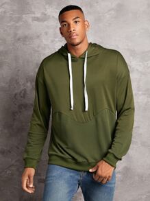 Manfinity Sudadera Con Capucha Y Cordón Sólido De Ajuste Holgado Para Hombres - Verde militar - Ver 3