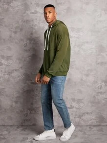 Manfinity Sudadera Con Capucha Y Cordón Sólido De Ajuste Holgado Para Hombres - Verde militar - Ver 2