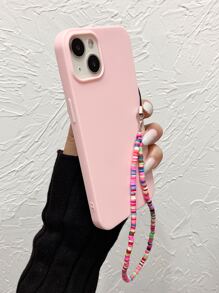 带手机吊饰的纯色手机壳，配有串珠挂绳，适用于 iPhone15/15Plus/15Pro/15Promax - 粉色 - 查看 4