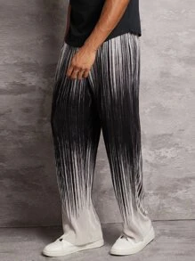 Manfinity Men Colourblock Elastic Waist Plisse Joggers - Black and White - View 1