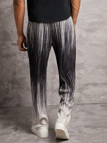 Manfinity Men Colourblock Elastic Waist Plisse Joggers - Black and White - View 2