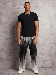 Manfinity Men Colourblock Elastic Waist Plisse Joggers - Black and White - View 3