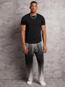 Manfinity Men Colourblock Elastic Waist Plisse Joggers - Black and White - View 4